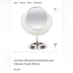 Vintage/ Antique Round Art Deco Frosted Glass and Chrome Vanity Mirror